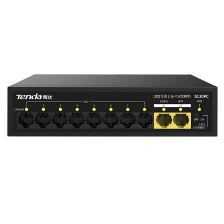 腾达（Tenda）POE交换机百兆 Uplink+NVR S110PC-70W【8POE+2Upli】