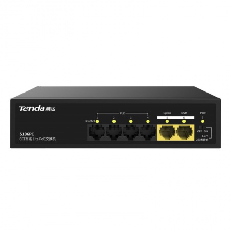 腾达（Tenda） 6口百兆POE监控交换机支持Uplink+NVR S106PC【4 PoE+2 Uplink】42W