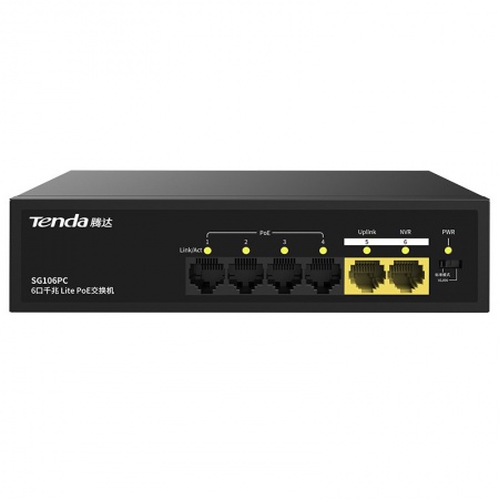 腾达（Tenda） 标准48V监控POE交换机 Uplink+NVR SG106PC-45W【4POE+2Upli】千兆