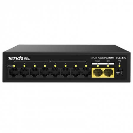 腾达（Tenda）标准48V监控POE交换机 远距离供电摄像头分流器 Uplink+NVR SG210PC-BH 135W【8POE+2Upli】千兆