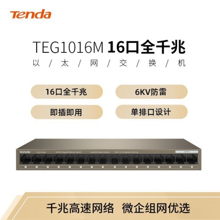 腾达（Tenda） TEG1016M 16口千兆铁壳交换机