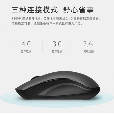 雷柏 7200M 无线鼠标 蓝牙鼠标 办公鼠标 轻音鼠标 笔记本鼠标 无线2.4G/蓝牙3.0/蓝牙4.0三模 灰色